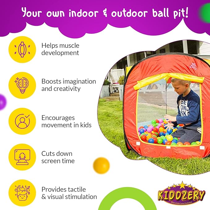Kids Ball Pit Pop Up Large Tent for Toddlers - Indoor & Outdoor Gift Toys for Infants Girls & Boys, Baby Playpen with Zippered Storage Bag, 50 BallPit Balls Included