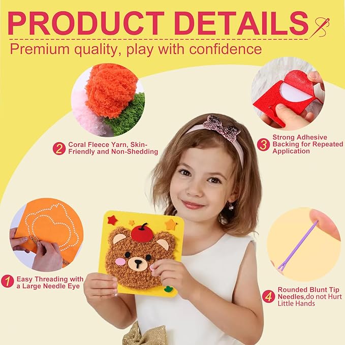 DIY Embroidery Doll Kit, Cartoon Animal Craft Sewing Kit for Kids, Felt Crafts, Beginner Sewing for Kids Ages 4-8 Plus - Helps Develop Fine Motor Skills (6PCS-Deer/Elephant/Bear/Duck/Pig/Panda)