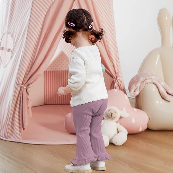 Neutocd Toddler Baby Girl 2-Pack Pants Bell Bottom Infant Baby Girl Solid Ribbed Cotton Leggings