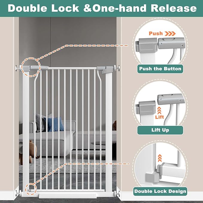 40.5" Extra Tall Baby Gate for Stairs No Drill, 29.6"-32.5" Narrow Wide Dog Gate Indoor, Pressure Mounted Safety Child Gate, Cat Doggie Pet Gate for House Doorways Walk Through, White