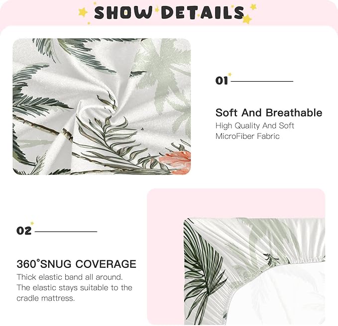Tropical Vintage Palm Trees Crib Sheets for Boys and Girls, Fitted Baby Crib Sheets Soft and Breathable Mini Crib Sheets 52 X 28 X 9 Inches