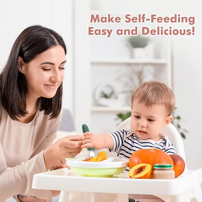 DRKIO 8 Pieces Toddler Forks Set - Baby Forks with Silicone Handle Children safe 18/8 Stainless Steel Toddler Utensils Set for Self Feeding Kids Silverware Anti-Choke Design Food Grade Dishwasher Safe