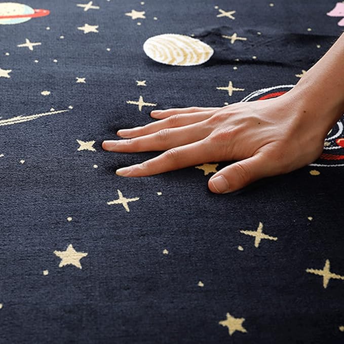 Loartee Coral Velvet Area Rug - 1" Thick Memory Foam Baby Play Mat, Washable Toddler Carpet, Home Decor for Living Room, Nursery, Kids Bedroom, Astral Black, 6'7"x7'10"