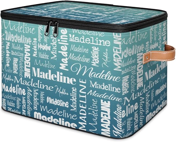 Custom Storage Basket with Name, Personalized Storage Bins with Zipper Lid, Foldable Fabric Storage Box Large capacity with Handle Grey Blue Green