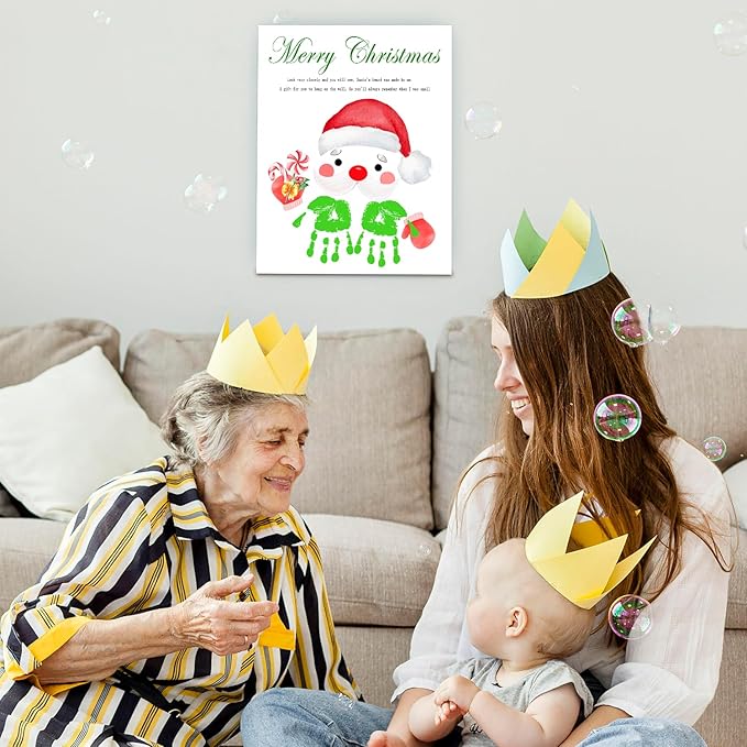 SHLINCO Handprint Keepsake DIY Kit, Baby's First Holiday Keepsake, Santa Claus Decoration, Family Footprint Art for Kids, 7.8x9.8 Inch Canvas, Suitable For Desktop Wall Ornaments