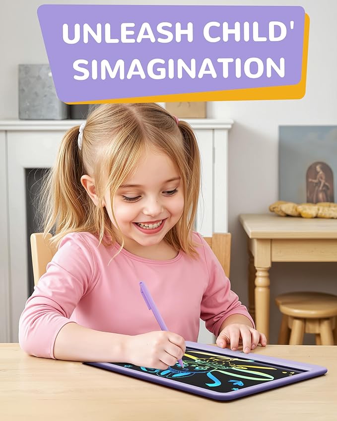 KOKODI LCD Writing Tablet, 12 Inch Colorful Toddler Doodle Board Drawing Tablet, Erasable Reusable Electronic Drawing Pads, Educational and Learning Toy for 3-6 Years Old Boy and Girls(Purple)