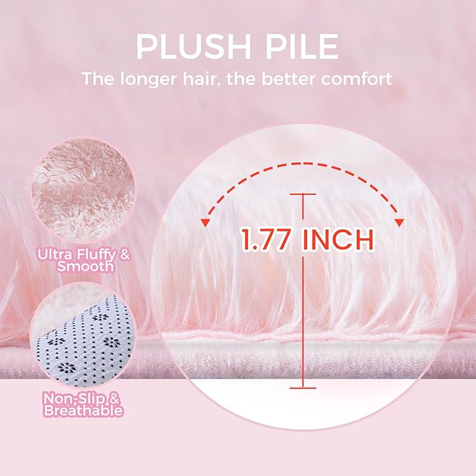 Ultra Soft Rug for Living Room, 4X6 Fluffy Shag Area Rug for Bedroom, Modern Shaggy Carpets Fuzzy Rug for Teens Dorm Nursery Home Decor Aesthetic, Upgrade Anti-Skid Durable, Pink