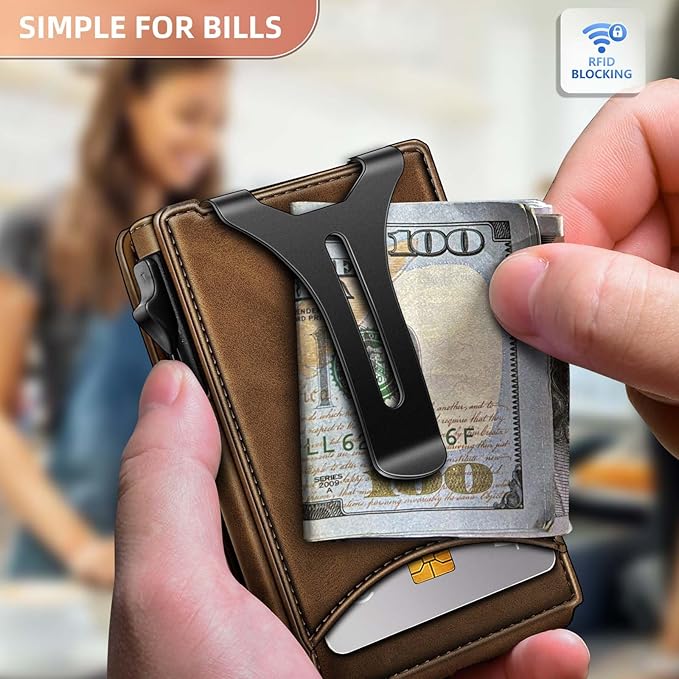 BULLIANT Men Wallet,Money Clip Wallet Slim For Gift Men 9Cards-Metal Credit Card Case in Magnetic Leather Flip