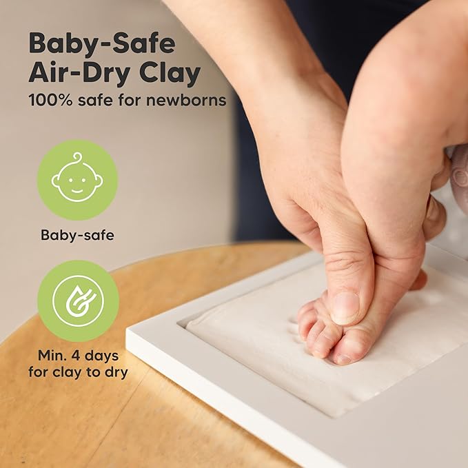 Baby Hand and Footprint Kit - Clay Handprint Keepsake Frame, Newborn Nursery Picture Frame, Personalized New Mom Gifts for Baby Shower & Registry (Golden Wheat)