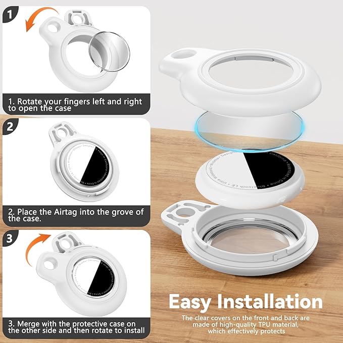 Upgrade Waterproof Airtags Holder with Apple Airtags Keychain, Hard PC Air Tag Case, Anti-Scratch & Shock Air tag Holder,Men's Women's Keyrings & Keychains, for Dog,Car Key,Luggage -White