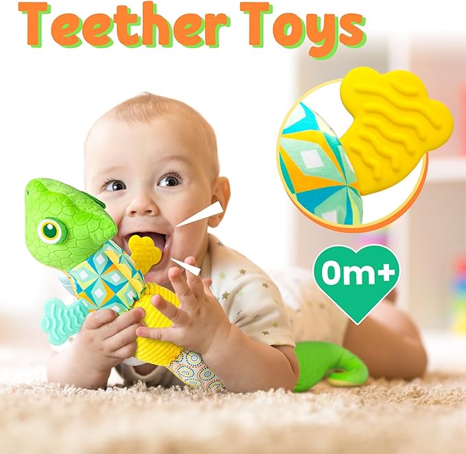 LIGHTDESIRE Baby Toys Musical Dinosaur,Infant Stuffed Animal Toys with Crinkle and Rattles,Soft Sensory Toys with Textures for Tummy Time Newborn Boys Girls 0 3 6 12 Months(Green)