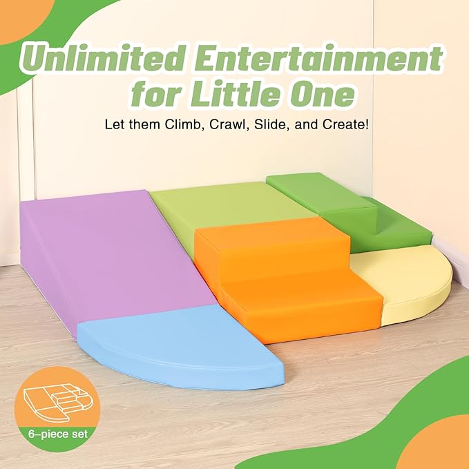 6-Piece Foam Climbing Blocks for Toddlers: Baby Foam Climbing Gym PU Leather Colorful Indoor Toy Building Blocks