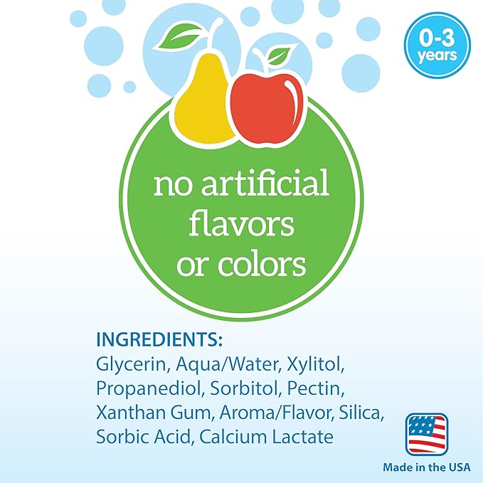 Dr. Brown's Infant-to-Toddler Training Toothbrush Set, Blue Elephant with Fluoride-Free Apple Pear Baby Toothpaste, 0-3 years