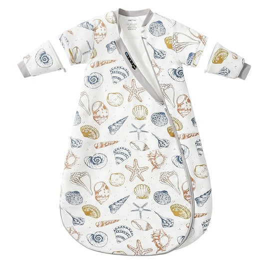 Baby Sleep Sack 3-6 Months, Cotton Detachable Long Sleeve Sleep Sack, 2.5 Tog Toddler Sleeping Sack with Temperature Strips, 2-Way Zipper Wearable Blankets for Newborns, Ocean