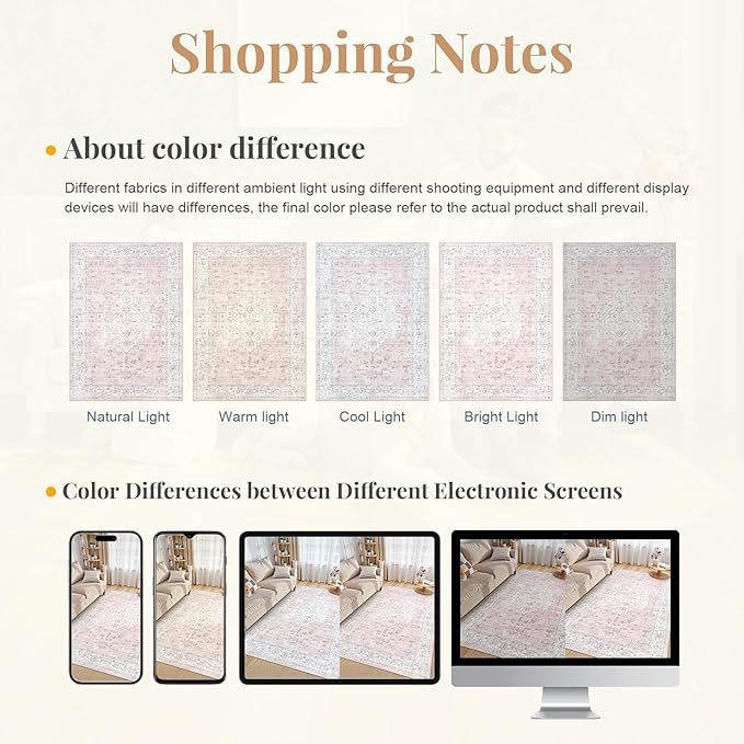 LIVEBOX Pink 9x12 Area Rug for Bedroom Girls, Boho Washable Rugs for Living Room Nursery, Non-Slip Indoor Soft Carpet Low-Pile Farmhouse Carpets for Dining Room Kids Playroom, Pink