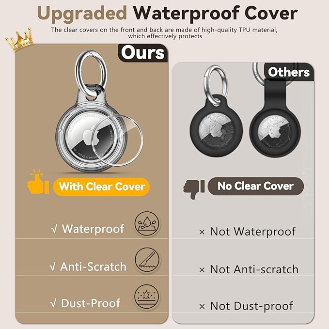 Upgrade Waterproof 4 Pack Airtags Holder with Apple Airtags Keychain, Hard PC Clear Air Tag Case, Anti-Scratch & Shock Air tag Holder, Men's Women's Keyrings & Keychains -Clear Black