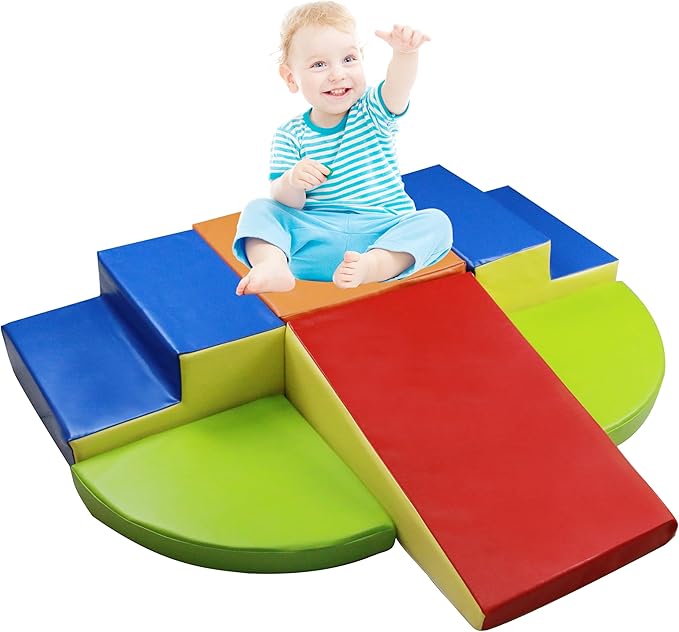 6-Piece Baby Soft Foam Climbing Blocks Set, PU Leather Non Slip Foam Play Gym Climbing Structures for Toddlers 3, Indoor Climb and Crawl Activity Play Set