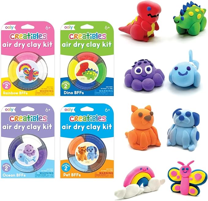Ooly Air Dry Clay for Kids, 16 Colors Modeling Clay in 4 Tubs, Play Dough Summer Craft Supplies - Creatibles