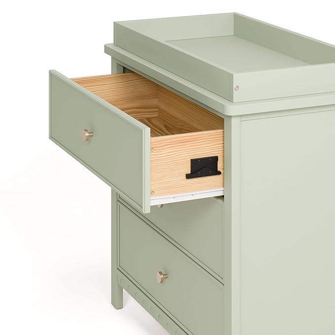 Graco Sasha 3-Drawer Chest with Changing Table Topper (Sage) – GREENGUARD Gold Certified, Nursery Bedroom Wood Chest with Spacious Storage, Interlocking Drawer System, Pre-Installed Tracks