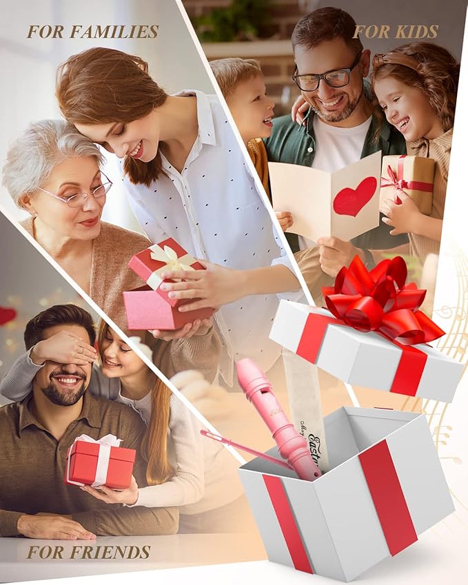 Eastar Soprano Recorder Instrument for Kids Beginners, German Fingering C Key with Cleaning Kit, Thumb Rest, Cotton Bag, Fingering Chart, ERS-21GP, Pink, School-Approved