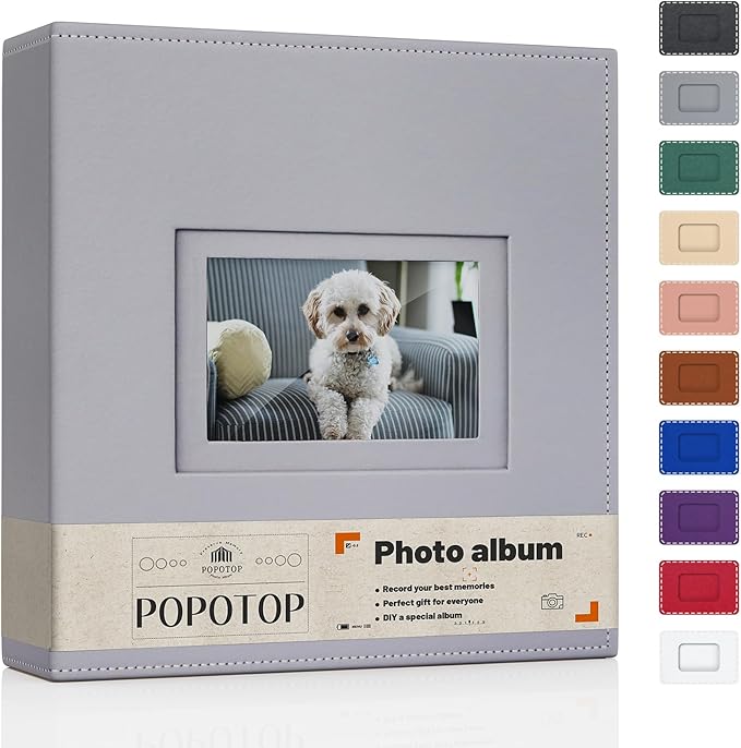 Popotop Photo Album 4x6 300 Pockets with Leather Hardcover Cover, Small Photo Album Holder Book with 50Pcs Pages for Family Travel Wedding Baby Gifts