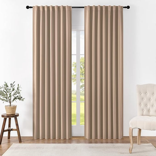 Joydeco Blackout Curtains 96 Inches Long for Bedroom, Thermal Insulated Black Out Curtains 2 Panels Set, Room Darkening Drapes for Living Room Window (W52 x L96 Inch, Khaki)