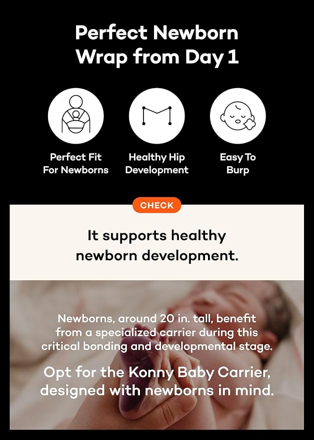 Konny Baby Carrier Flex SoftBreeze with Head Support - Adjustable, Easy to Wear Baby Wrap Sling, Perfect for Newborn Babies Essentials up to 44 lbs (M-4XL) - Mocha