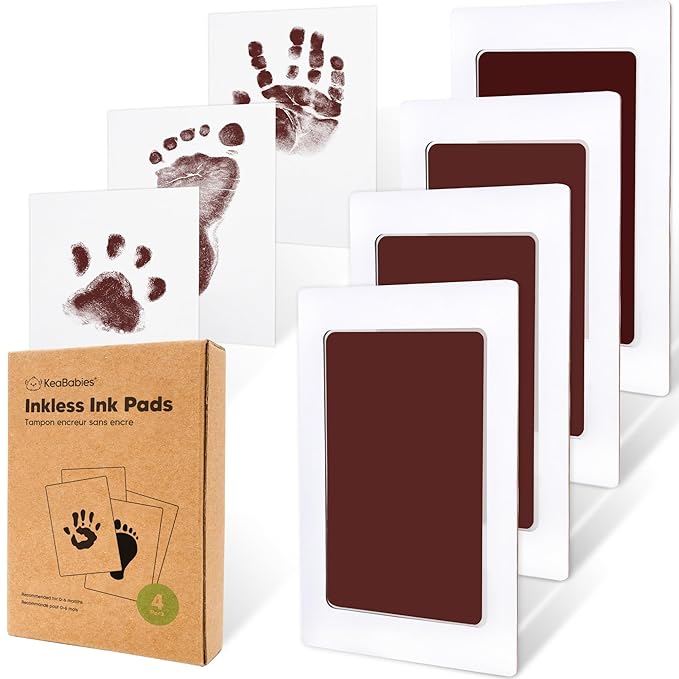 4-Pack Inkless Baby Hand and Footprint Kit - Mess Free Ink Pad for Newborn Keepsake, Dog Nose & Paw Print Kit, Clean Touch Ink Pad for Baby Hand & Footprints, Ideal New Mom Gifts (Auburn)
