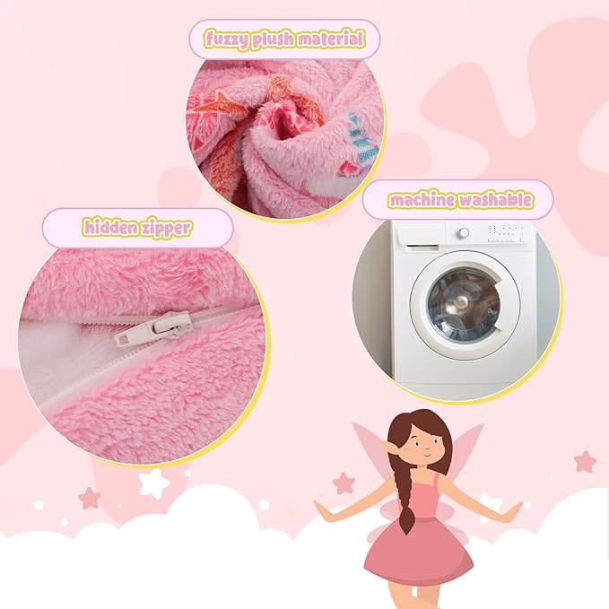 COMAX Kids Bean Bag Chair Turn into Beanbag Bed, Toddler Bean Chair for Girl Boy Sleeping, Lazy Children Bean Bags with Filler, Convertible Child Floor Mattress, Pink Fairy