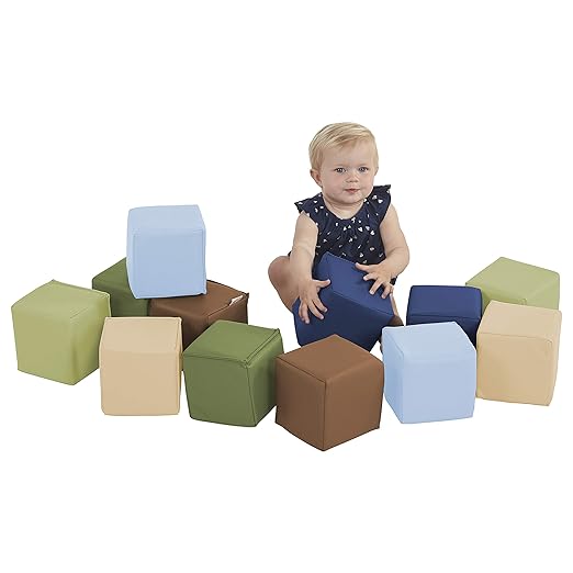 ECR4Kids SoftZone Patchwork Toddler Building Blocks, Foam Cubes, Earthtone, 12-Piece