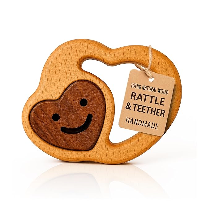Baby Essentials – Wooden Teething Toy for 3–6 Months | Natural Baby Rattle | Safe Toys for Newborns
