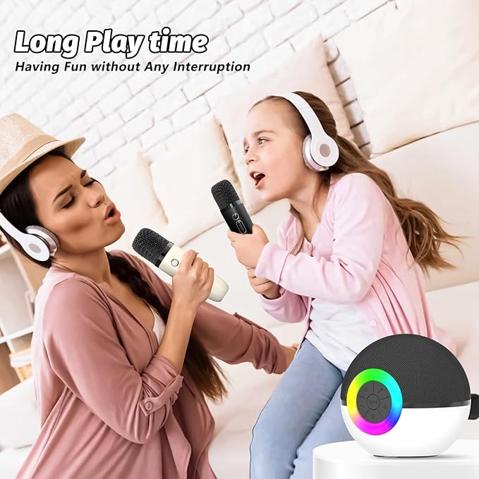 goopow Mini Karaoke Machine Speaker for Kids Adults, Portable Bluetooth Microphone Song Toys with LED Light, Best Chritmas Birthday Festival Gift for 3 4 5 6 7 8+ Year Old Girls Boys (Black-2 Mic)