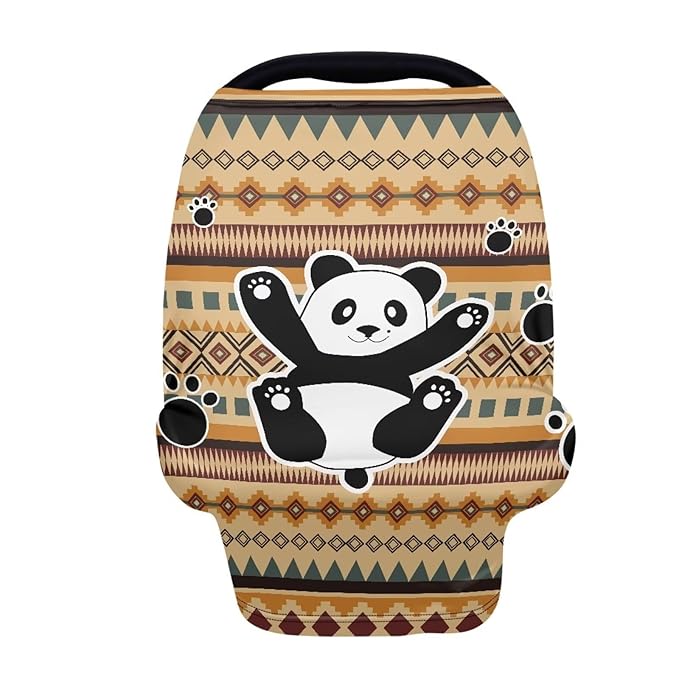 Binienty Breathable Car Seat Covers for Babies Newborns,Aztec Nation Panda Pattern Nursing Cover Breastfeeding Scarf Breathable Stroller Cover for Sun