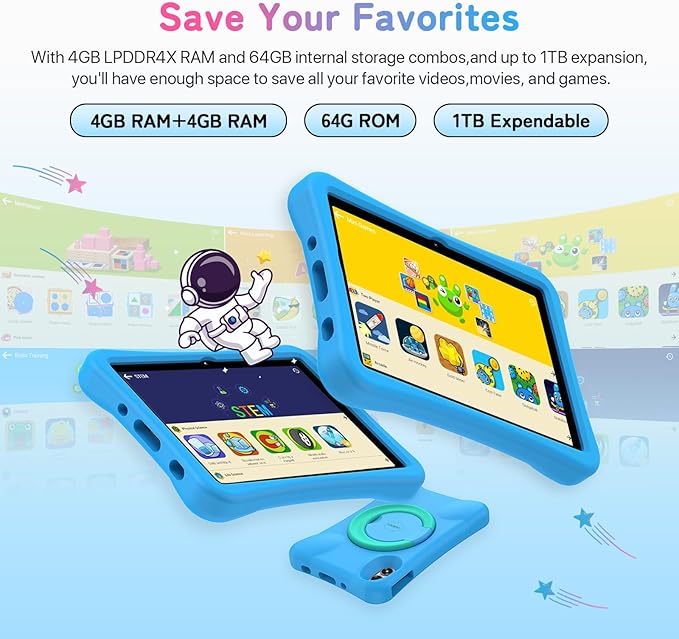 UMIDIGI Kids Tablet, G1 Tab Android Tablet PC, 10.1" Tablet for Kids, 8G+64G up to 1TB, WiFi 6, 8MP+8MP Dual Camera, Quad-Core, 6000mAh, BT5.0, TÜV Eye Bluelight, Parental Control,Blue