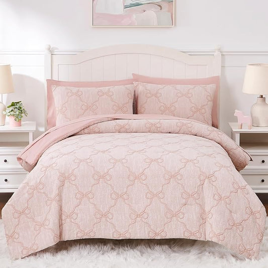 Full Size Comforter Sets with Sheets for Girls-7 Pieces Full Size Bedding Sets with Pink Comforter, Sheets, Pillowcases & Shams for Kids (Pink Diamond, 76" X 86")