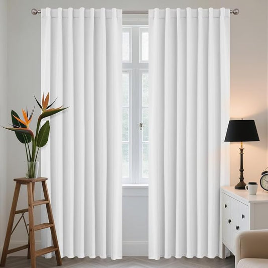 Joydeco 72 Inch 60% Blackout White Curtains 2 Panels, Elegant Semi Sheer Curtains for Bedroom, Thermal Insulated Black Out Drapes for Living Room, Rod Pocket Back Tab Drapes(W52 x L72 Inch,Pure White)