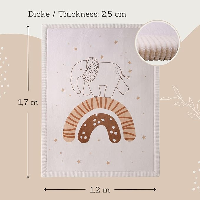 Stylish Coral Baby Play Mat for Floor 47" x 67" Rainbow Elephant – Soft 1" Thick High-Density Memory Foam Nursery Rug,Kids Rug with Non-Slip Backing for Crawling & Playing, Playroom Rug, Kids Carpet