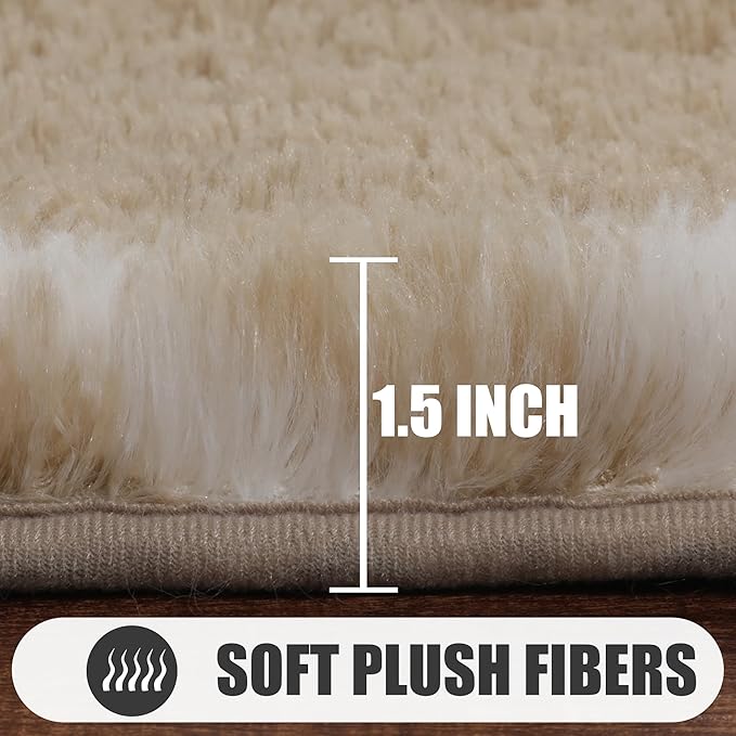 ONASAR Area Rugs for Bedroom Living Room, Washable 4x6 Fluffy Beige and White Throw Rug, Geometric Soft Shaggy Fuzzy Plush Indoor Floor Carpet for Kids Teen Nursery Dorm Office Home Decor Aesthetic