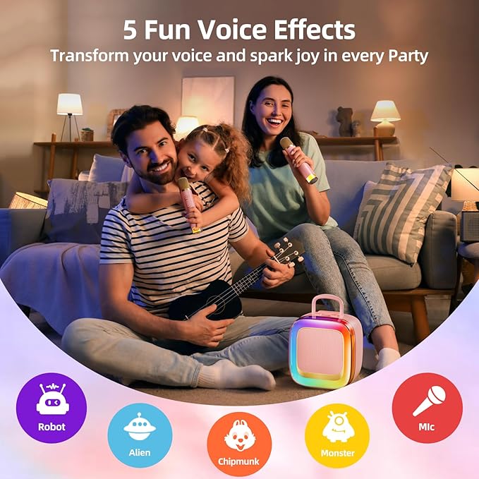 Kinglucky Karaoke Machine for Kids Girls Ages 3-12 with 2 Light-Up Microphones, Bigger Size Yet Portable Bluetooth Speaker with Voice Effects for Birthday, Family Fun & Party (Pink)