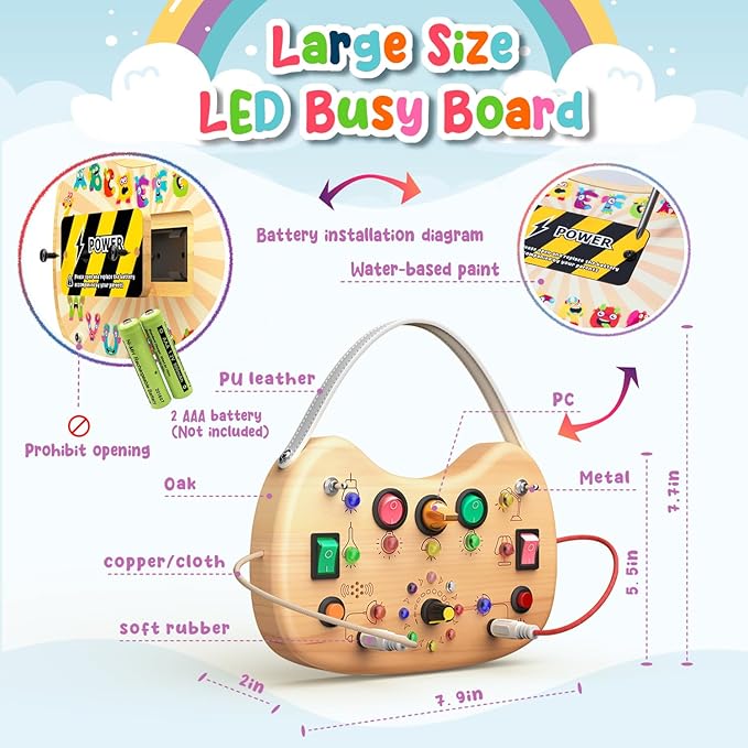 Montessori Busy Board for Baby, Busy Board for Toddlers Toys, Wooden Autism Sensory Toys with Animal Cards, Dinosaur Stickers, Toddler Educational Activity Travel Toys for Boys and Girls 1+