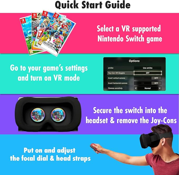 Orzly VR Headset Designed for Nintendo Switch & Switch OLED Console with Adjustable Lens for a Virtual Reality Gaming Experience and for Labo VR - Black - Gift Boxed Edition