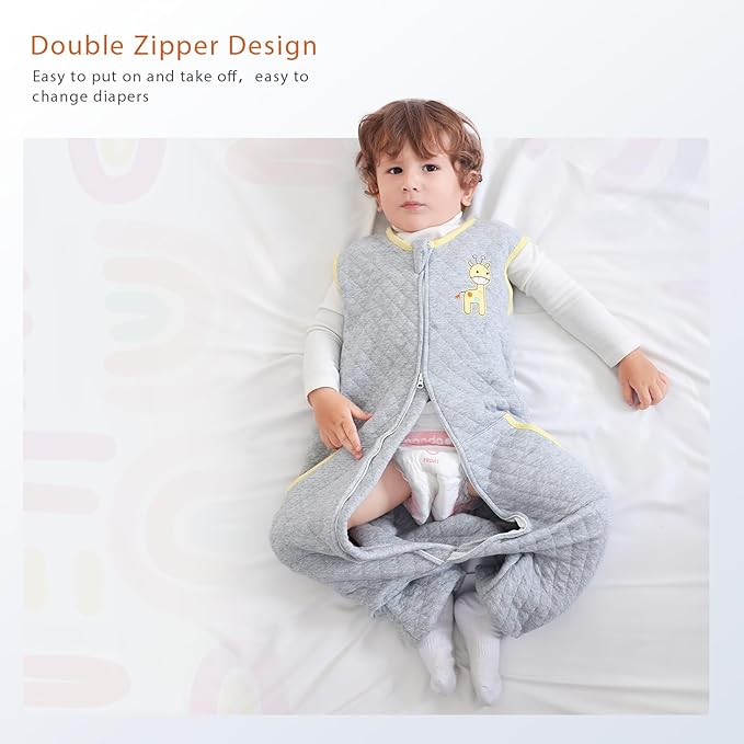 Baby Toddler Sleep Sack with Feet 2.5 TOG Winter, Wearable Blanket with Legs, Toddler Sleeping Sack Long Sleeve (Giraffe, 12-24 Month)
