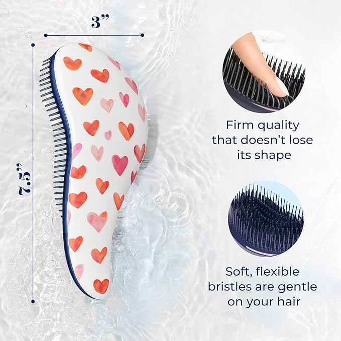 Crave Naturals Glide Thru Detangling Hair Brush for Adults and Kids - Detangler Hairbrush for Curly or Straight, Wet or Dry Hair - Gentle on Tangles Comb - Purple and Pink Hearts (Pack of 2)
