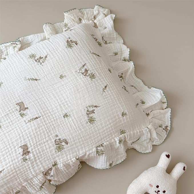 BuLuTu Muslin Toddler Pillowcase for Toddler Bed, Soft Breathable Standard Size Pillow Cover 20"x26", Animal Gray Bunny Toddler Pillow Case for Girls Boys Kids 1 2 3 4 5 6 Year Old, Envelope Closure