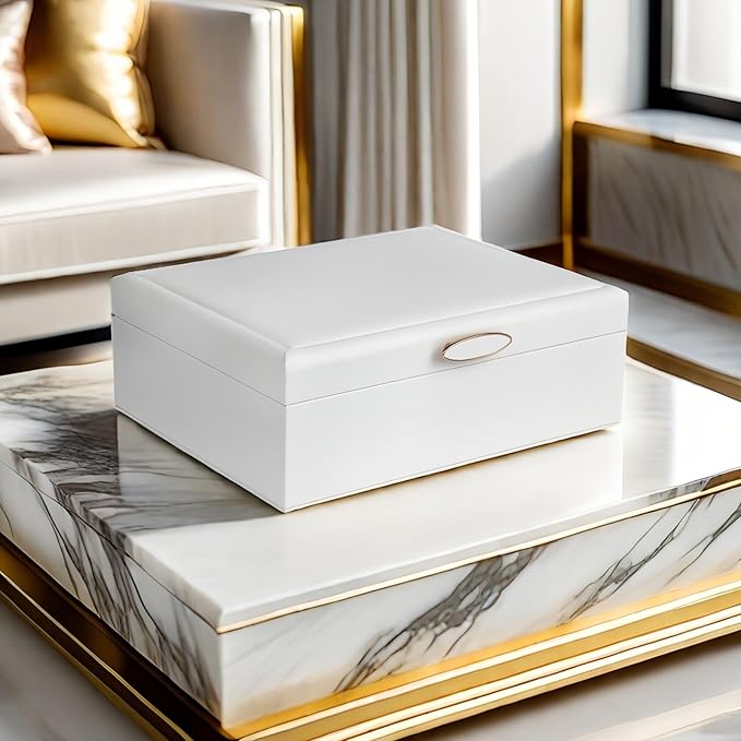 Small Jewelry Organizer for Women, 2-Layer Travel Jewelry Box with Portable Case, Necklace Ring Storage for Dresser, Girls Teens Gifts (White)