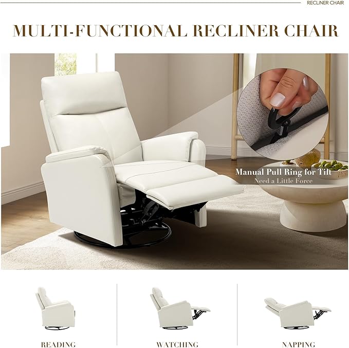 COLAMY Faux Leather Swivel Recliner Chair with Footrest, High Back with Double-Layer Cushion, Glider Recliner for Nursery & Living Room, Bedroom, Beige