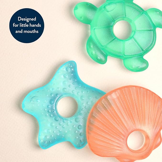 Itzy Ritzy Water-Filled Teethers - Cold Cutie Coolers Textured On Both Sides to Massage Sore Gums & Emerging Teeth - Can Be Chilled in Refrigerator, Set of 3 Seaside Water Teethers