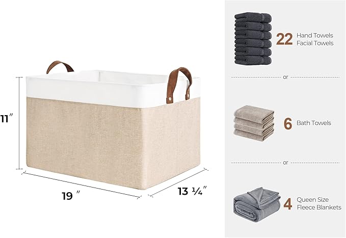 StorageWorks Storage Bins, Fabric Storage Bins for Shelves, Extra Large Storage Baskets with Metal Frame, Closet Baskets and Bins with Handles, Jumbo, Brown and White, 2-Pack