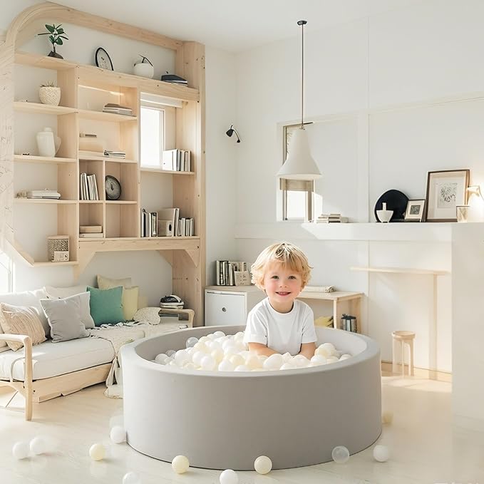 GOGOSO Ball Pit Balls Plastic Playballs for Baby Toddlers Kids Boys Girls Playhouse Decor Play Pool Fun Phthalate-Free BPA-Free Bath Toy White Beige Transparent,100 Balls