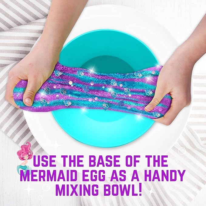 GirlZone Giant Mermaid Sparkle Egg Slime Kit - Large Multicolor Set - Glow-in-The-Dark & Glitter Add-Ins with Built-in Egg Mixing Bowl, Foam Balls & Mermaid Charms - Slime Kit for Girls Ages 8-12